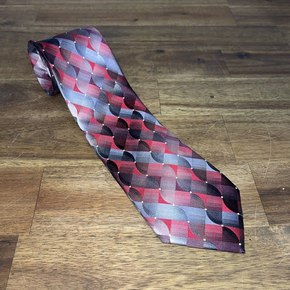 Van Heusen Men's  Silk NeckTie Tie red gray scales